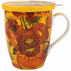 McIntosh Fine Bone China - Van Gogh Sunflowers Tea Mug w/Infuser & Lid